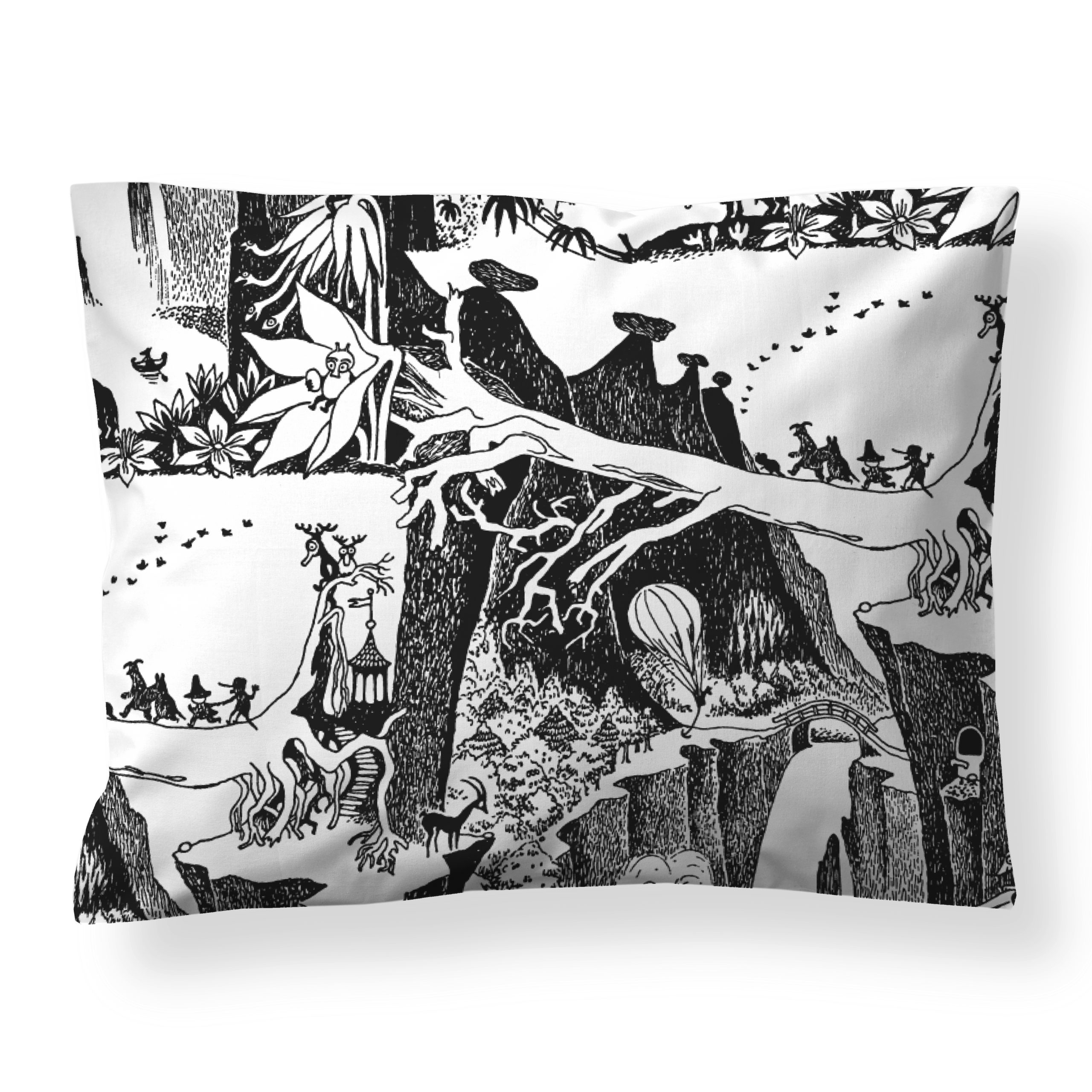 Funda de almohada Moomin adventures negro - blanco