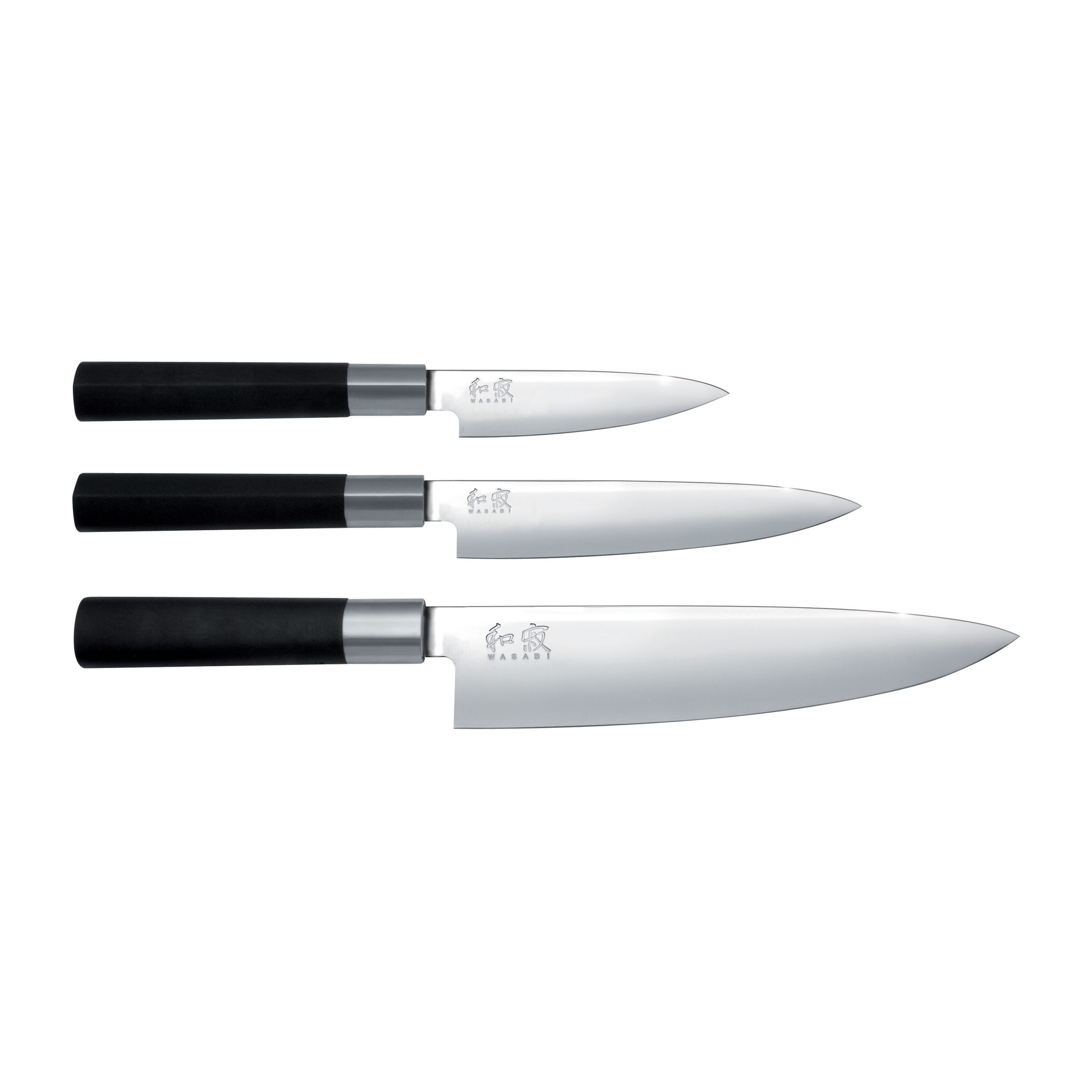 Set de cuchillo de chef y 2 cuchillos de uso general Kai Wasabi Black 3 piezas