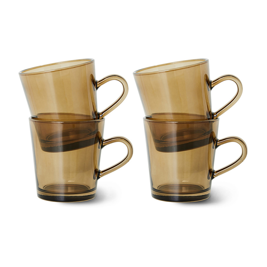 4 Tazas de café de vidrio 70's 20 cl Mud brown