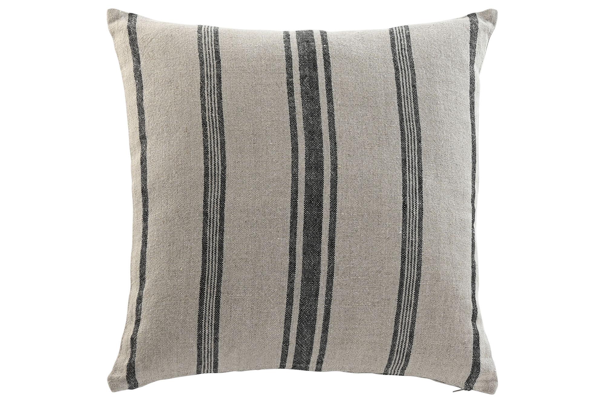 DKD Home Decor India lino 1c25 Cojin Tradicional de Lino Rallado Beige Gris 50x50 cm con Zipper, 2 Unidades