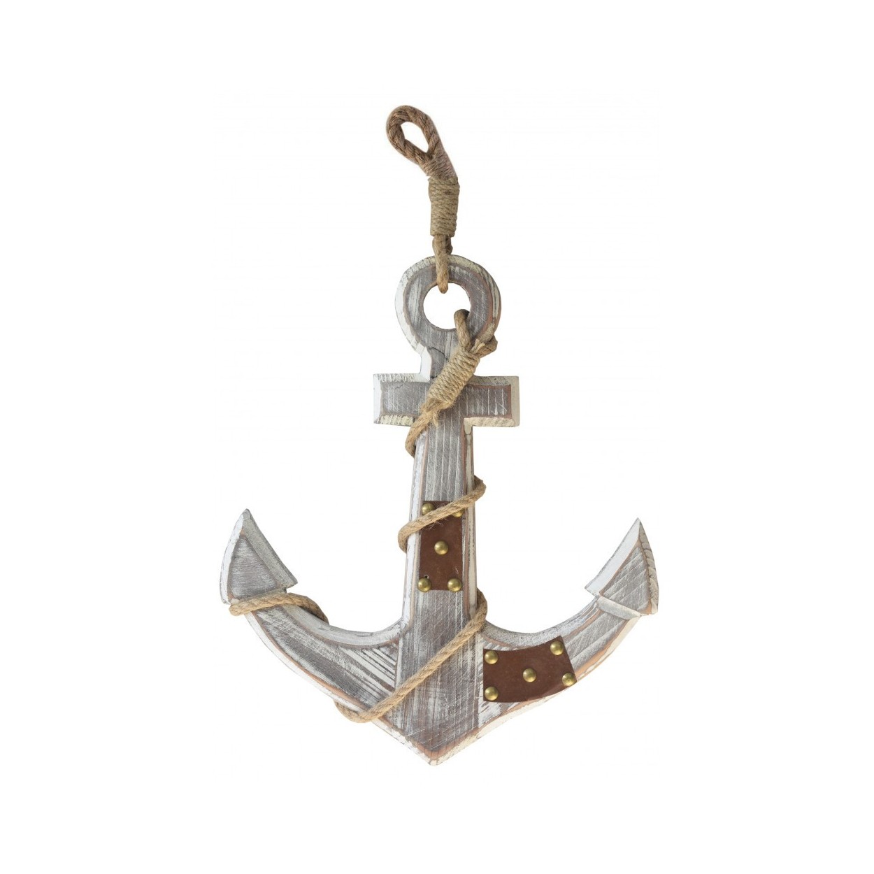 Ancla Decorativa grande de Madera, Ancla Naútica decorativa Blanca. Decoración Marinera Madera 31,5x2x27 cm