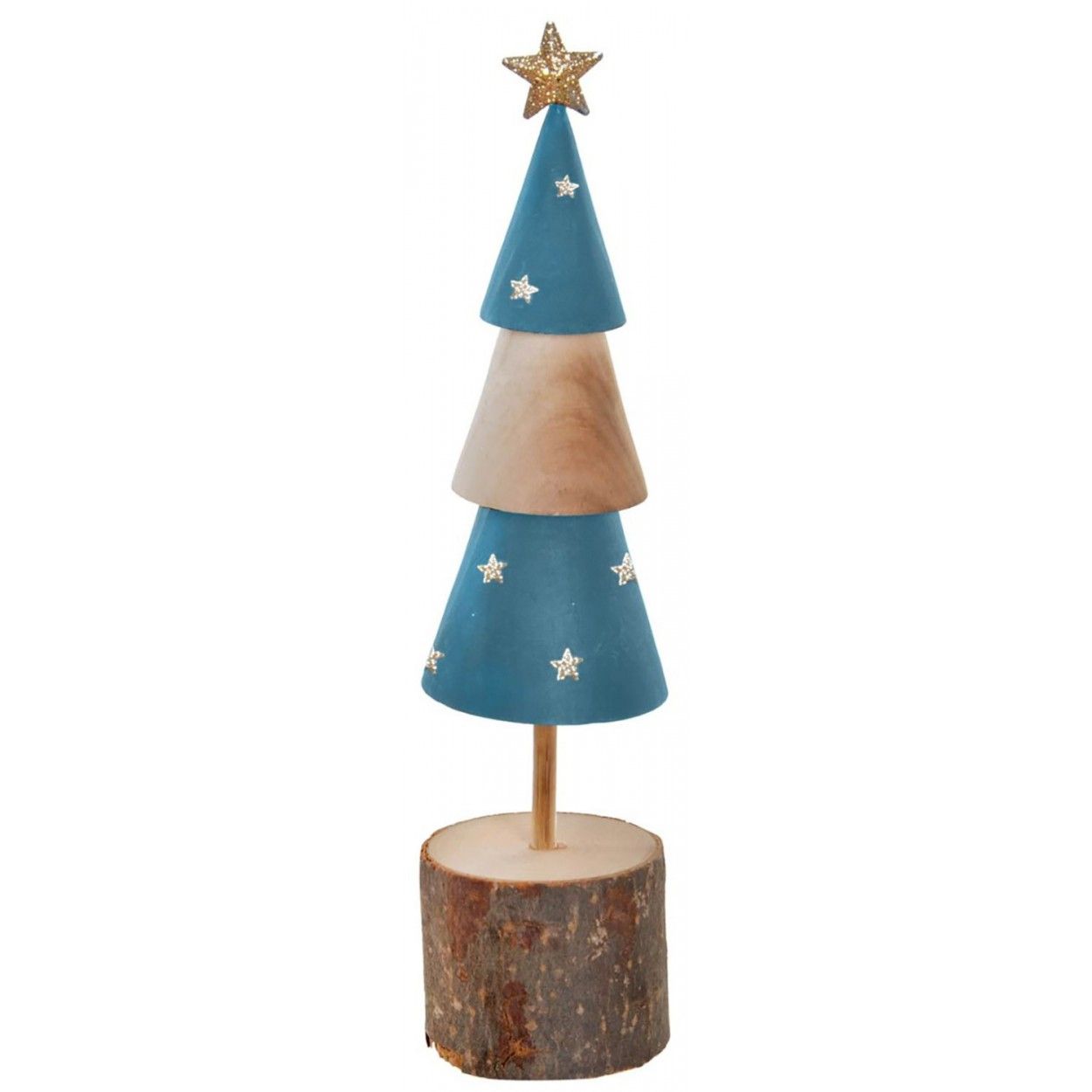 Árbol de Navidad Madera Natural, Azul, Figura Navideña Tronco de Paulownia, Decoración Original, Adornos 5X5,5X15cm