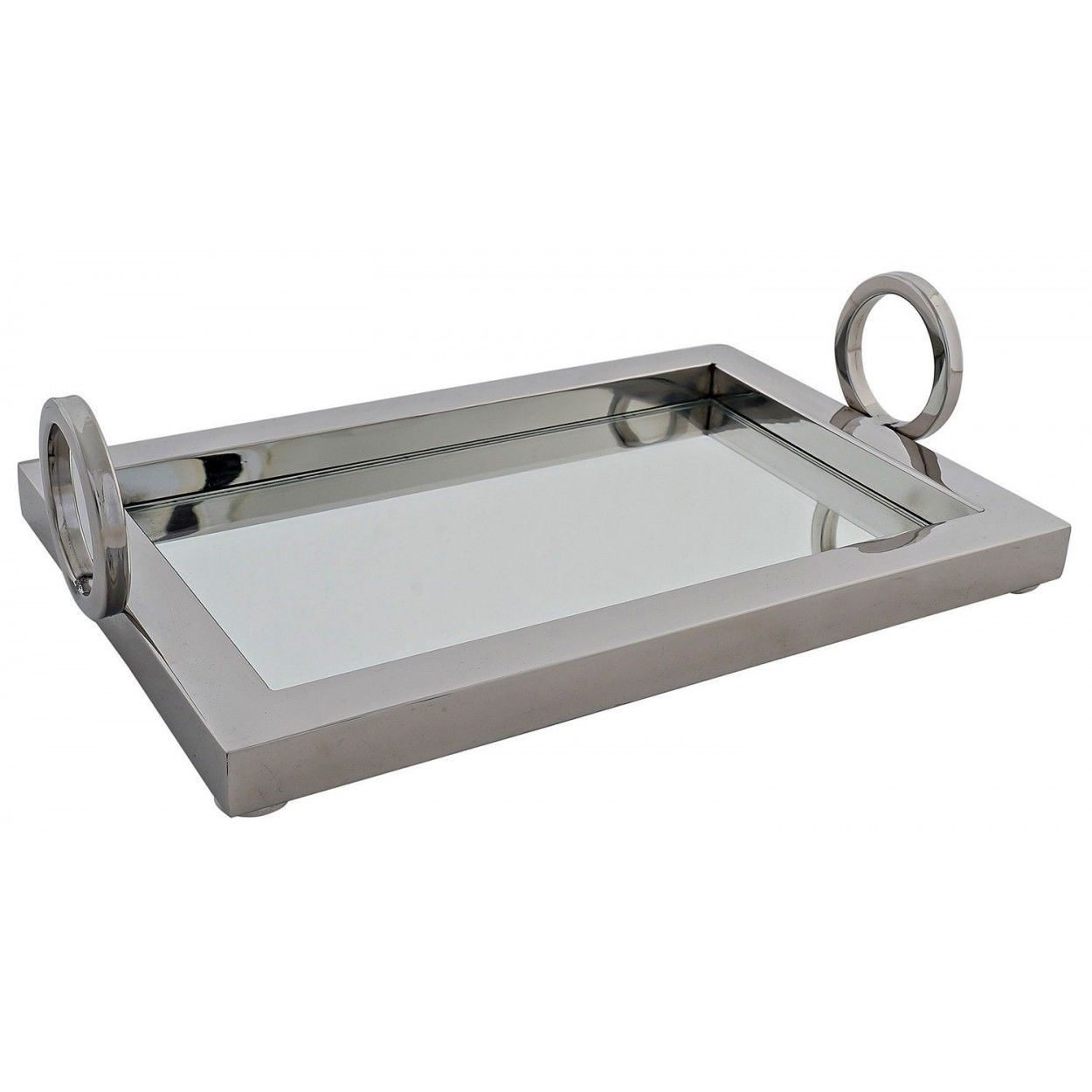 Bandeja decoración de Acero y Cristal con asa cromada
