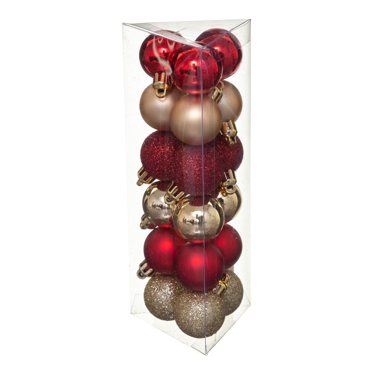 BOLAS DE NAVIDAD ROJAS Y DORADAS SET 18 Ø3CM