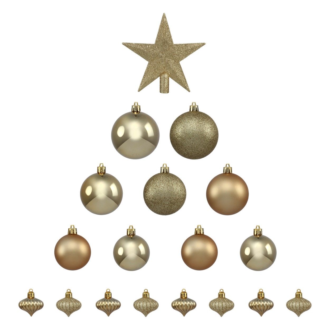 BOLAS DE NAVIDAD Y ESTRELLA GOLDEN SET 18