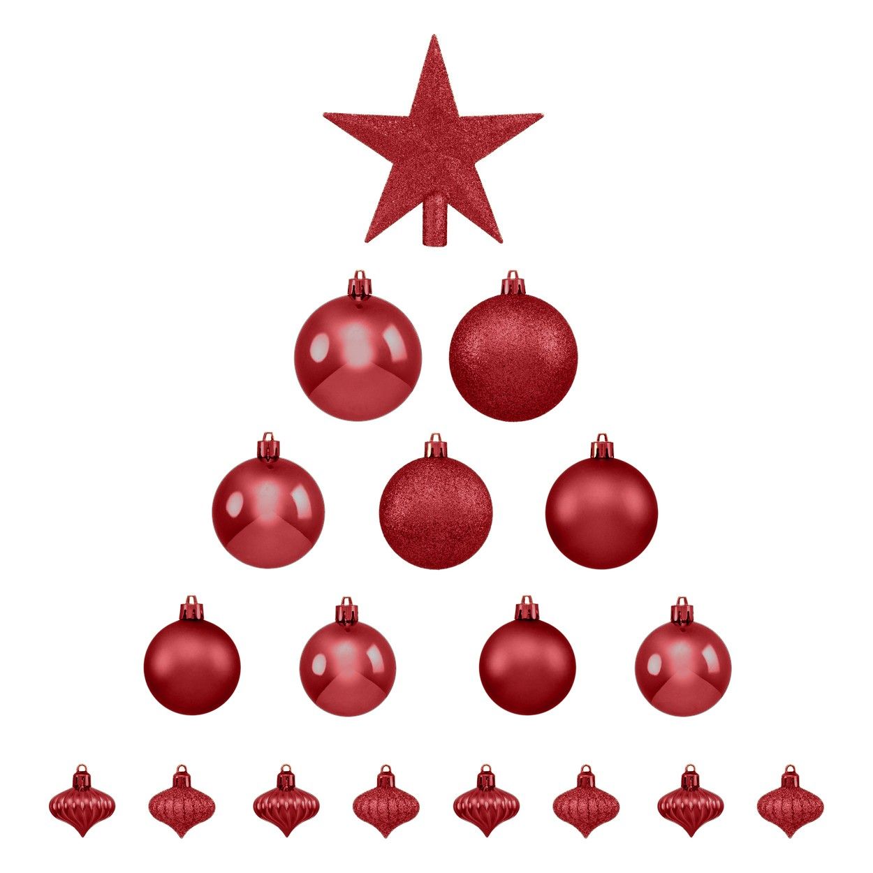 BOLAS DE NAVIDAD Y ESTRELLA RED SET 18