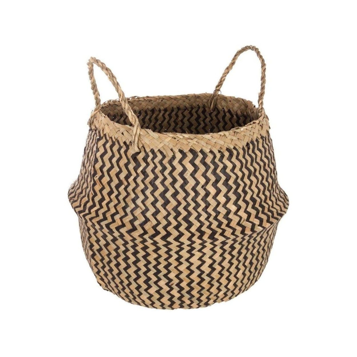 Cesto Junco de Mimbre Natural, con estilo Etnico, Cesto en ZigZag Plegable, Almacenaje moderno y original, 32x38cm
