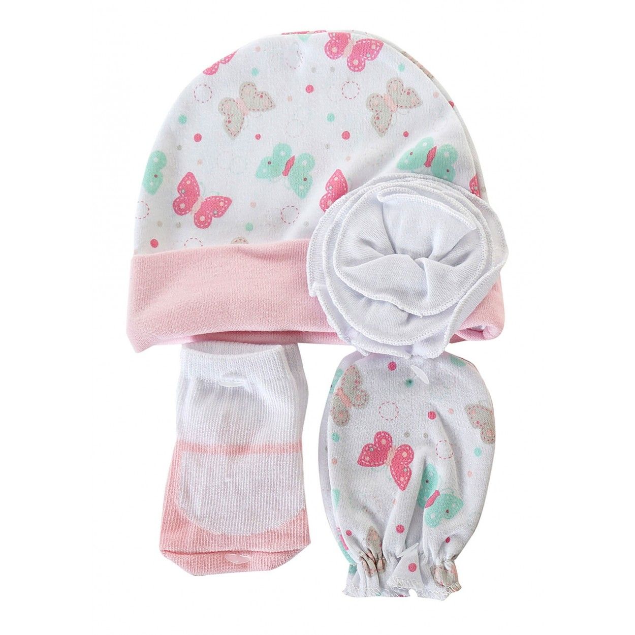 Conjunto Bebé 0 a 6 meses de 4 piezas Gorrito, Calcetines y Manoplas 24x28x7 cm