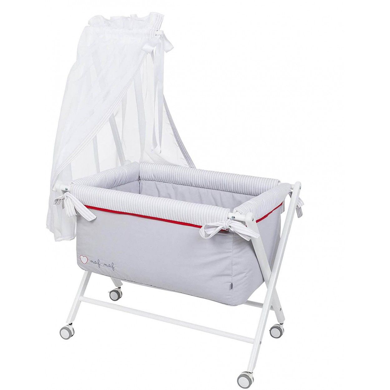 Cuna Naf Naf Completa de Algodón con Velo, Edredón, Colchón y Almohada