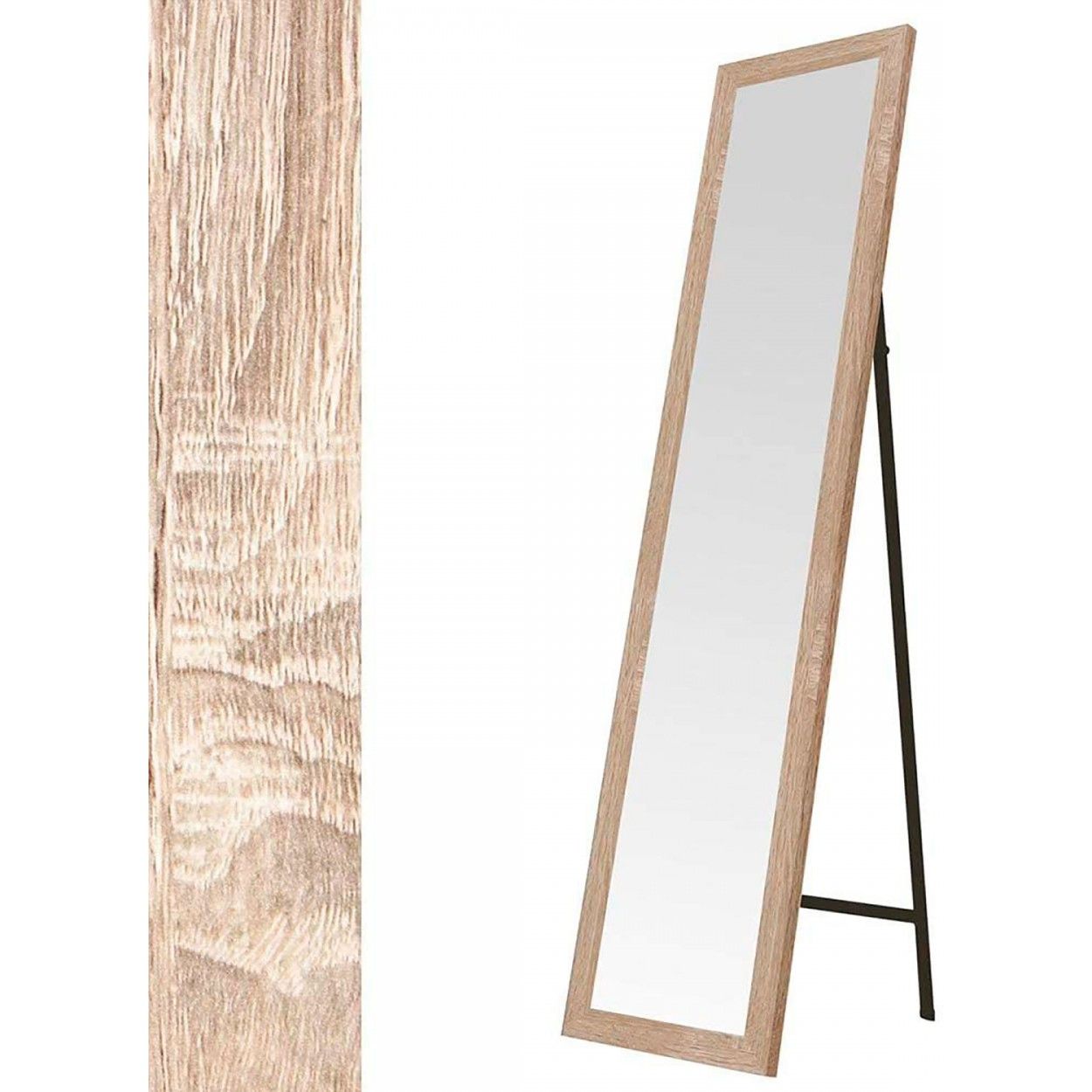 Espejo de Pie en Madera de Color Natural, Acabado Natural, para Dormitorio, Fácil montaje 35,5x155,5cm - Hogar y Más