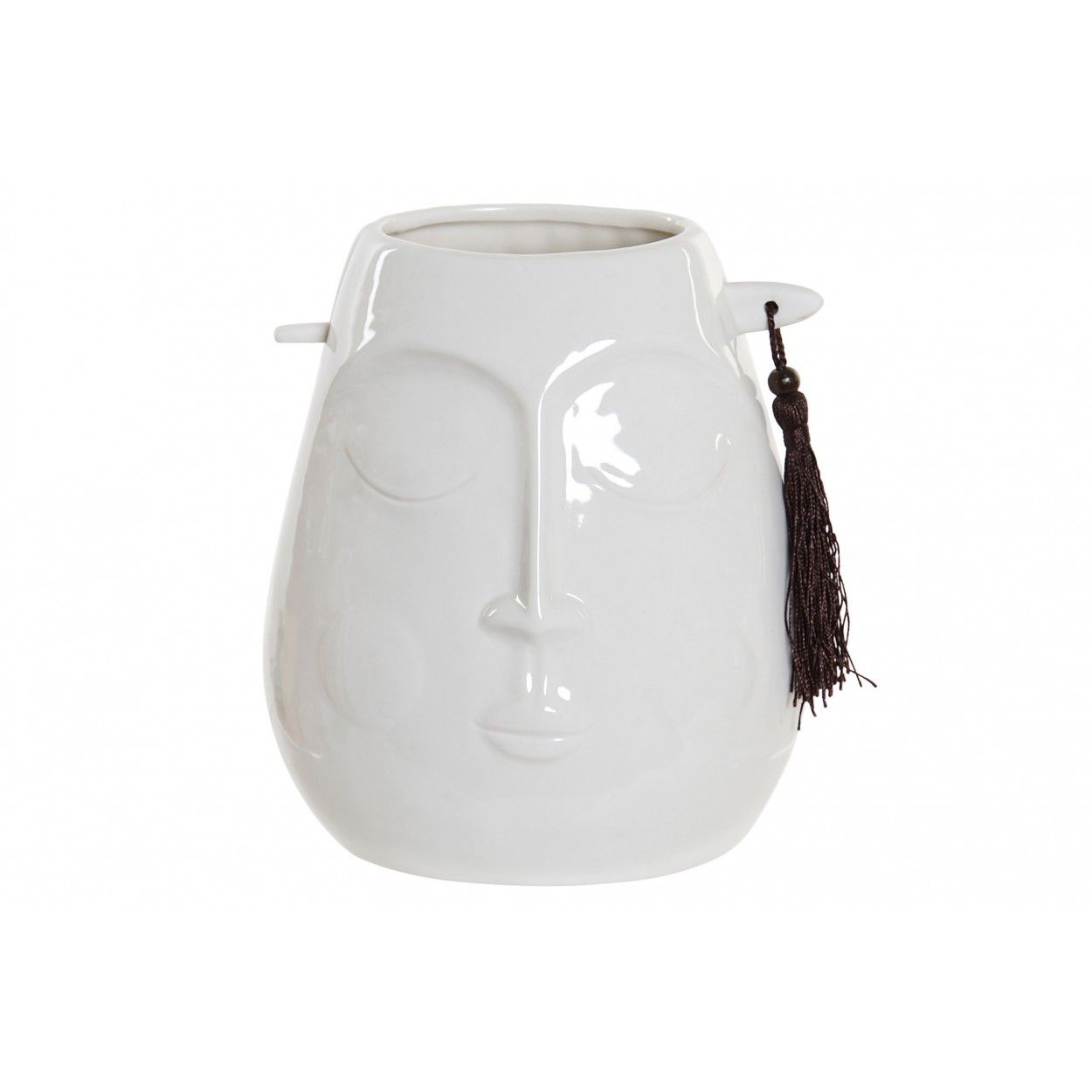 Jarrón Decoración Gres color Blanco con diseño de cara 14,5x11x16,7 cm