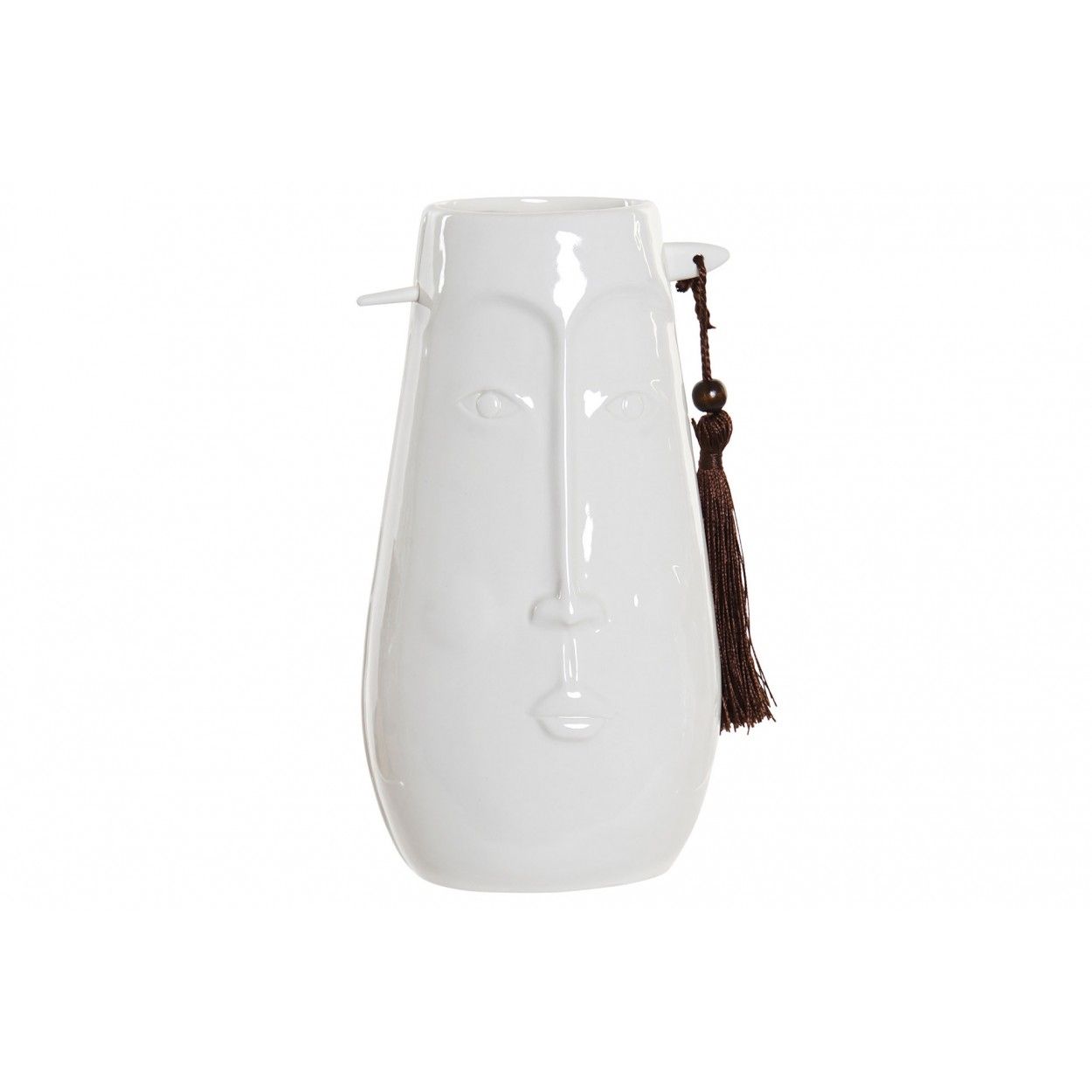 Jarrón Decoración Gres color Blanco con diseño de cara 22x12x9,5 cm