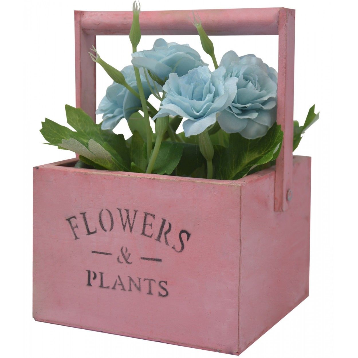 *TARA* Macetero Madera de Mesa Rosa, Flores Artificiales Vintage "Flowers & Plants"