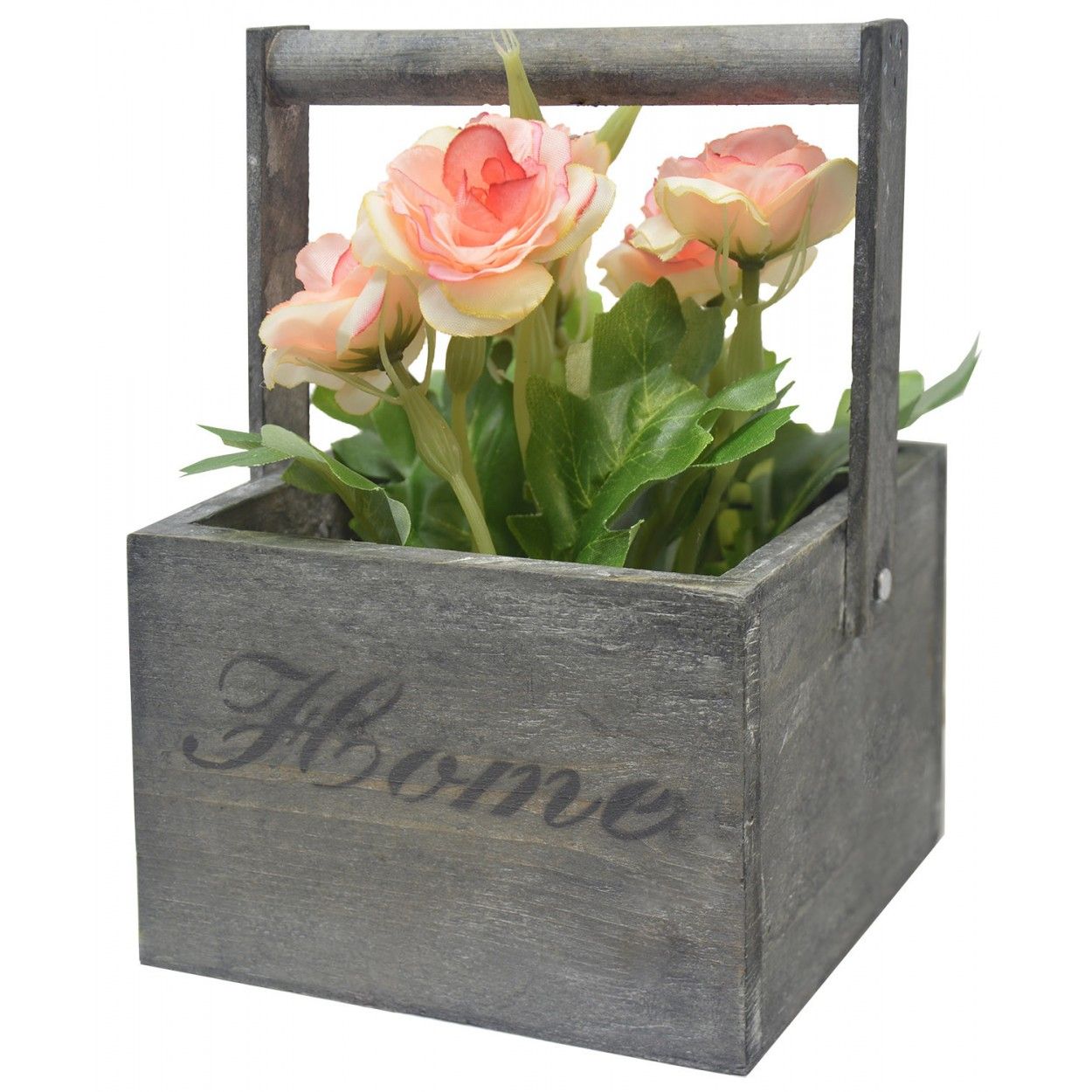 *TARA* Macetero Madera de Sobremesa Negro, Flores Artificiales Vintage "Home"