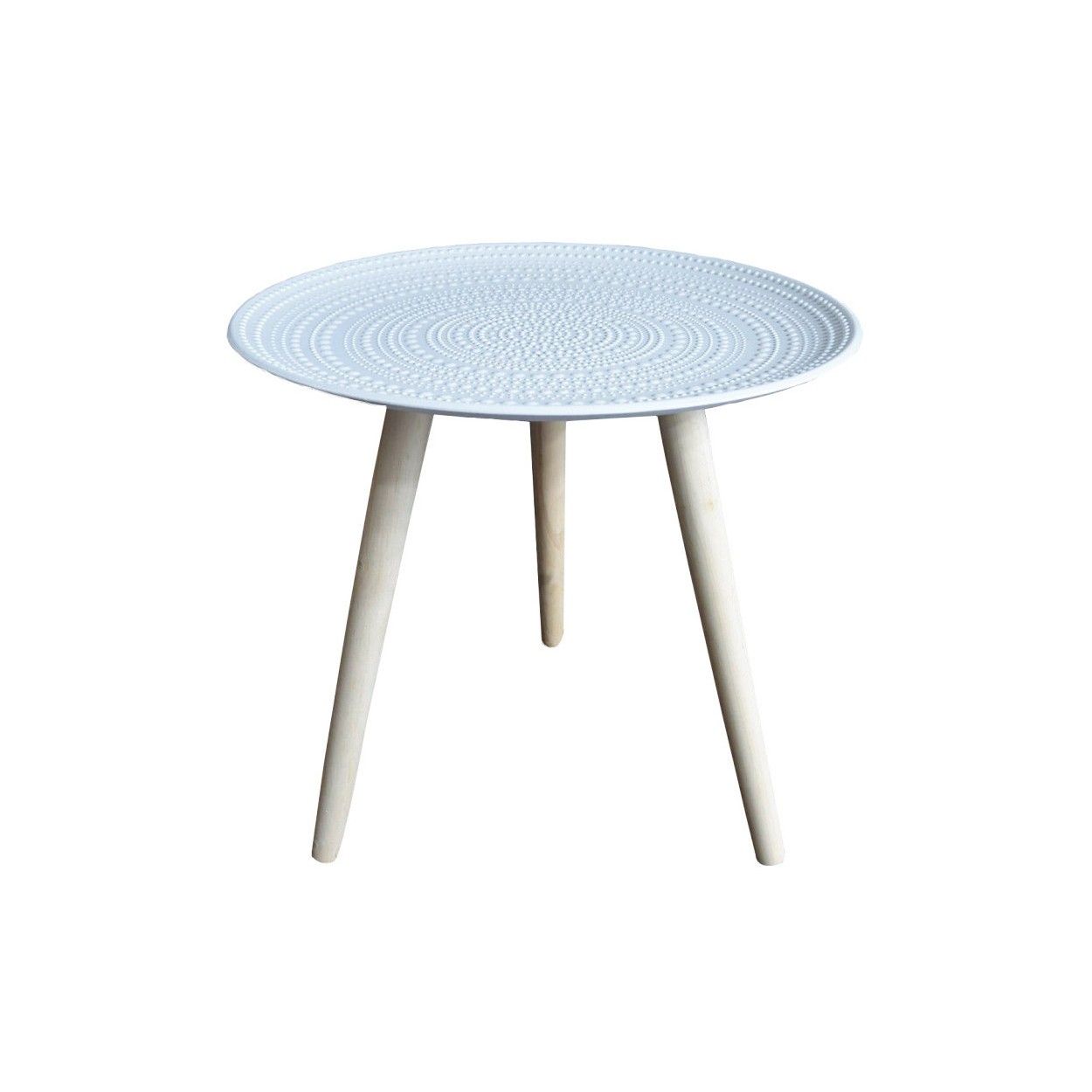 Mesa Auxiliar para Salón Redonda, Madera de color Blanca, Marrón y Negra. 3 Modelos. Estilo Étnico, FÁCIL MONTAJE