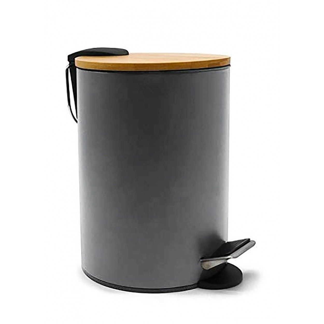 PAPELERA TAPA BAMBÚ CON PEDAL GRIS 3L