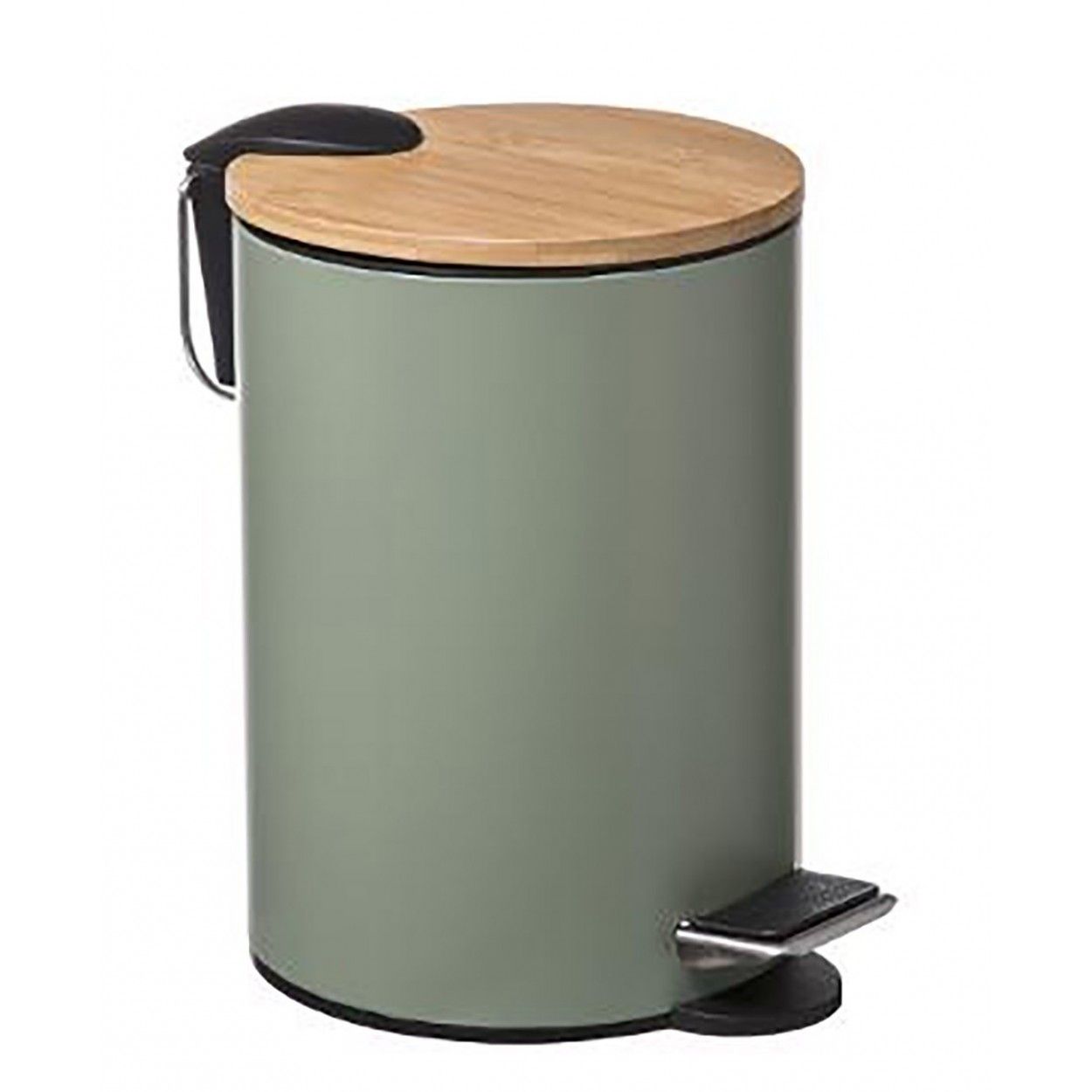 PAPELERA TAPA BAMBÚ CON PEDAL VERDE 3L