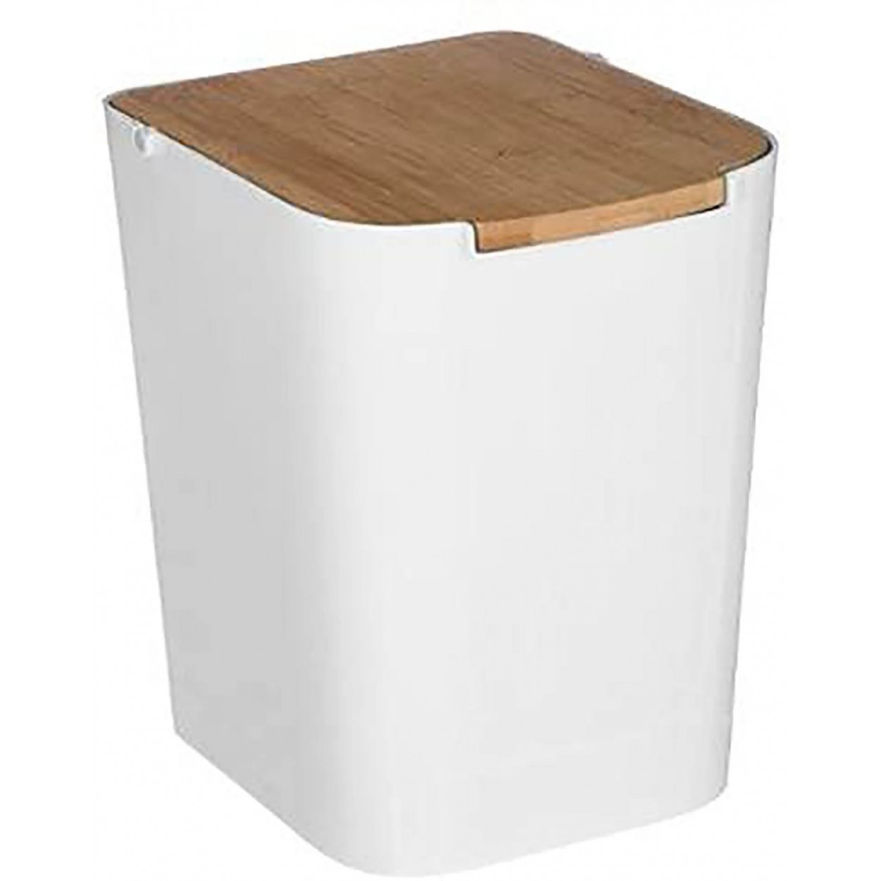 Papelera Blanca con tapa Madera Bambú, Cubo Basura 5L.