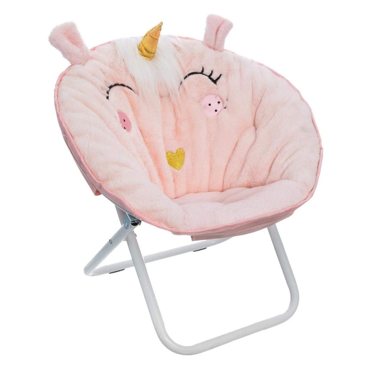 Silla Plegable Infantil Rosa de Unicornio, Soporte Metálico. Muebles Infantiles Niños Decorativos 40x50 cm