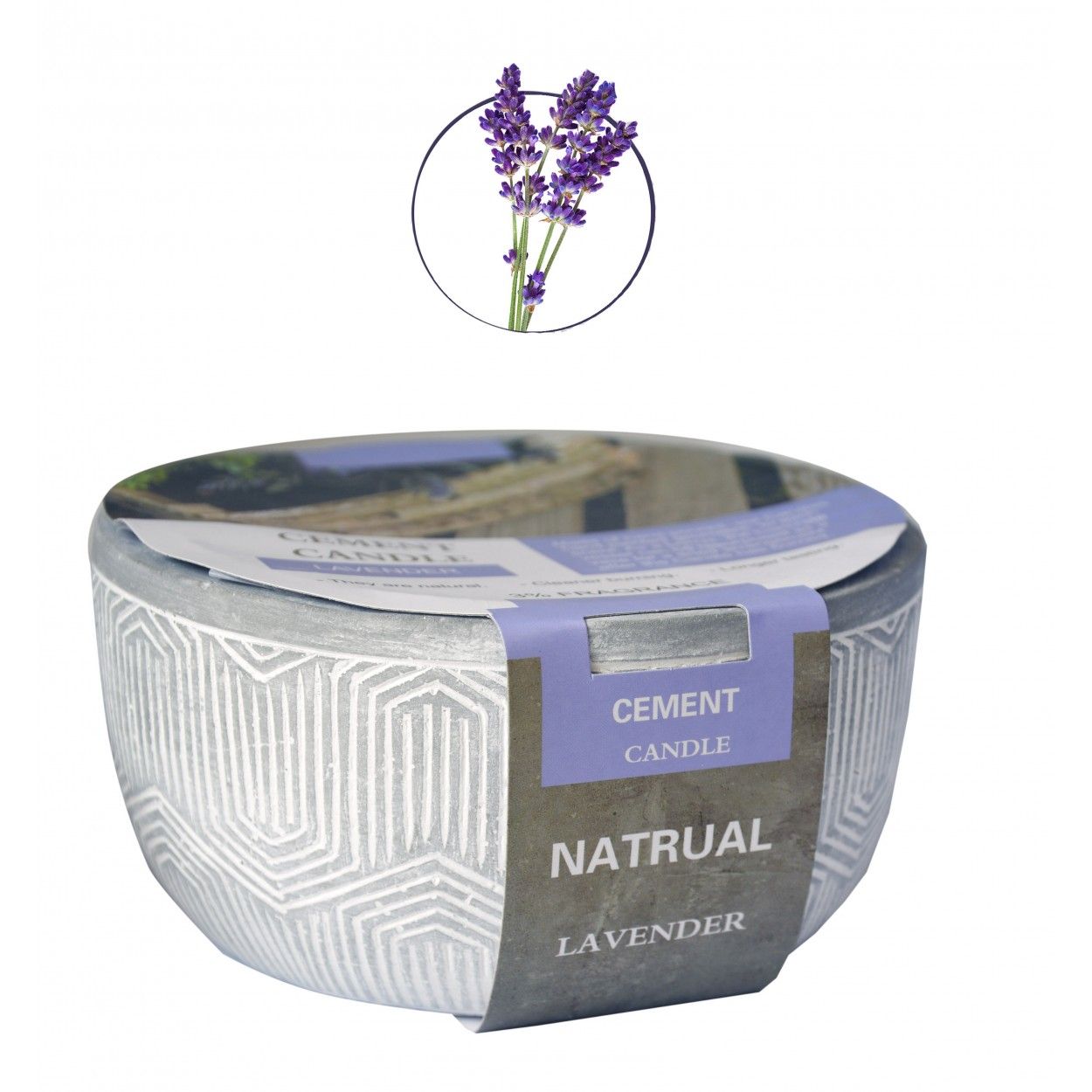 Vela de Citronela o Lavanda con soporte de cemento. Vela para el exterior con Diseño original y moderno. 14,5X 14,5X 7,5cm